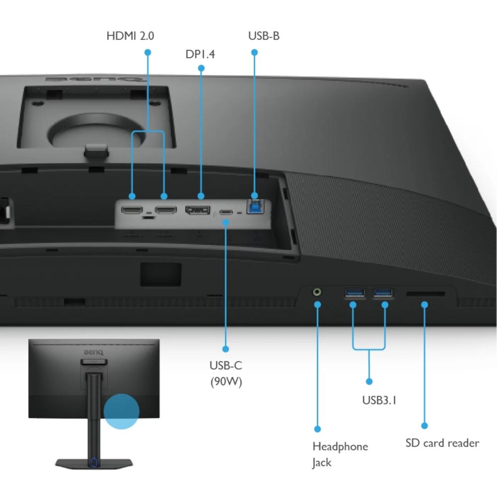 Монитор BenQ SW272U 27" IPS, 4K, 3840x2160, Photographer Monitor, 100% sRGB, 99% Adobe RGB, 99% P, Hard.Calubrat., 1.07 billion colors, HDMI 2.0 x2, DP 1.4,USB-Type C x1(90W PDeivery), USB 3.1 Hub, 16 bit 3D LUT, HDR10/HLG