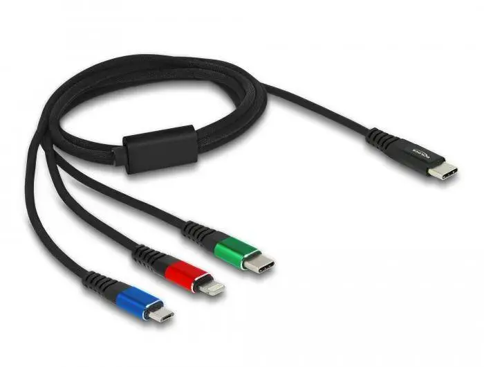 Кабел за зареждане Delock 3 в 1, USB-C - Lightning / Micro USB / USB Type-C, 1m