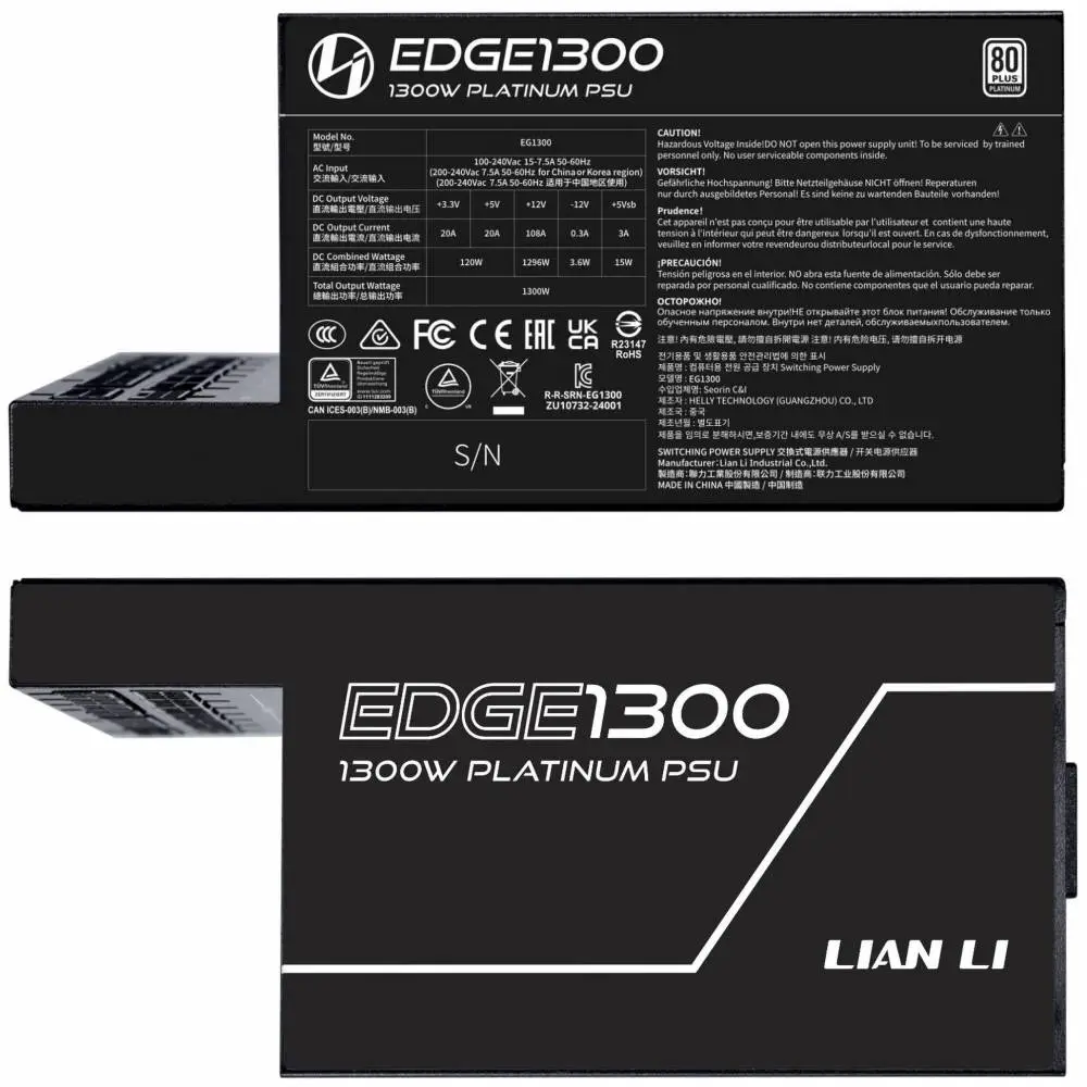Τροφοδοτικό Lian Li EDGE EG1300 Black 1300W 80 Plus Platinum PCIe 5.1, ATX 3.1