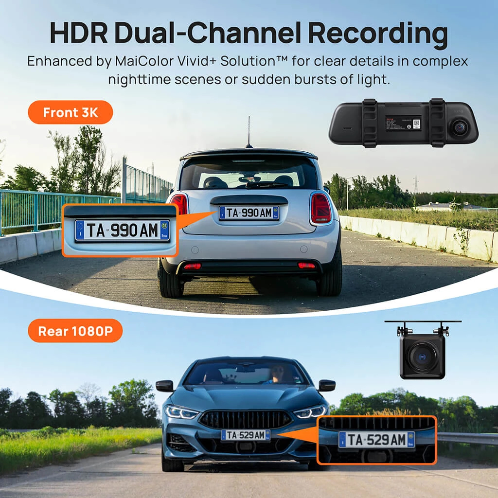 70mai комплект огледало и камера за задно виждане видеорегистратор Rearview Dash Cam 3K HDR Set - S500