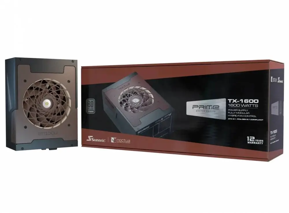 Захранване Seasonic PRIME NOCTUA EDITION TX-1600 PSU 1600W 80 Plus Titanium ATX 3.1 PCIe Gen 5 - SSR-1600TR2-NE