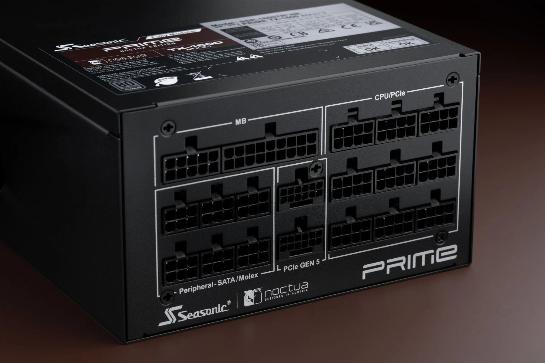 Захранване Seasonic PRIME NOCTUA EDITION TX-1600 PSU 1600W 80 Plus Titanium ATX 3.1 PCIe Gen 5 - SSR-1600TR2-NE