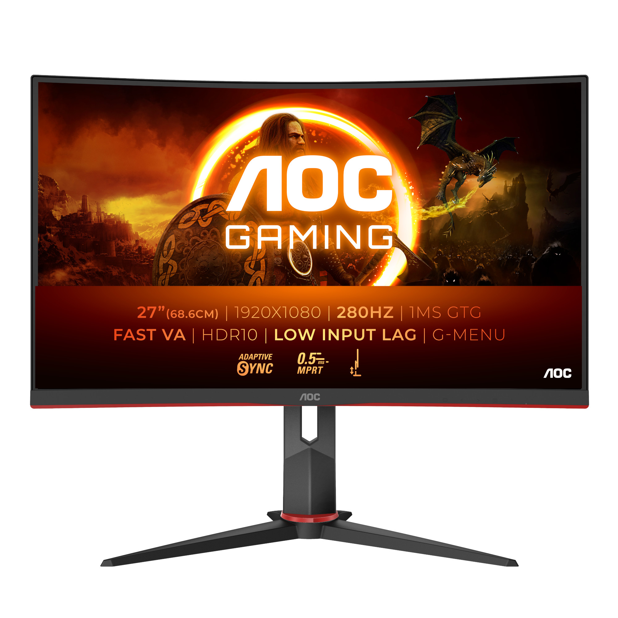 Монитор AOC C27G2Z3/BK, 27" Curved 1500R VA WLED, 1920x1080, 280Hz, 1ms GtG, Adaptive Sync, FlickerFree, Blue Light, 2xHDMI, DP