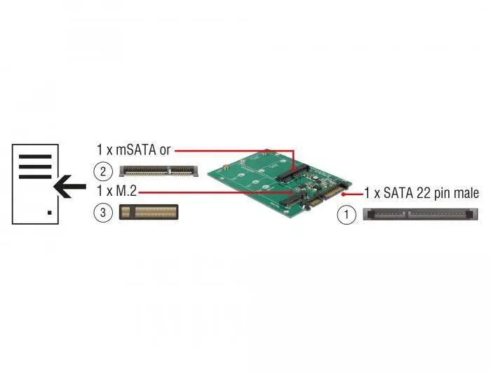 Конвертор Delock SATA 22 pin > 1 x M.2 + 1 x mSATA
