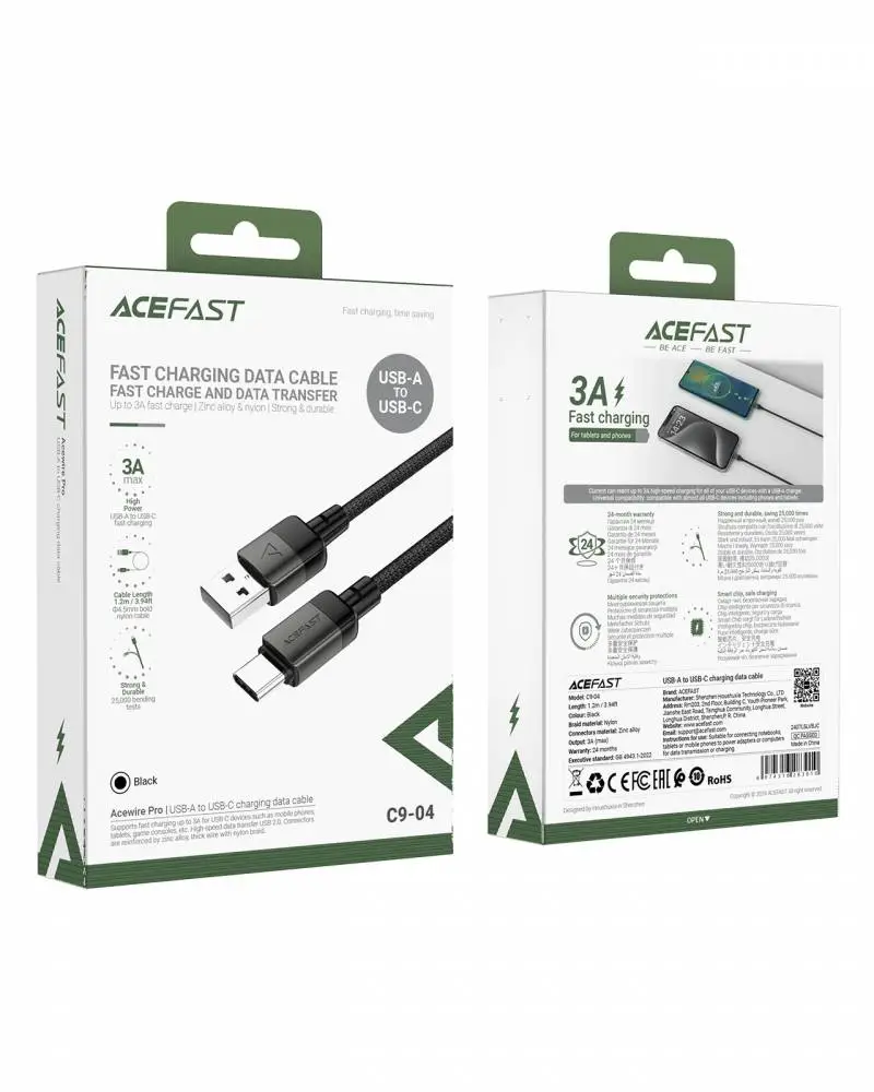 Acefast Кабел USB-A to USB-C Cable 60W 1.2m - C9-04 - Black