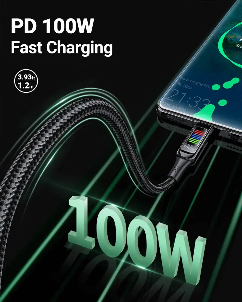 Acefast Кабел USB-C to USB-C Cable 100W 1.2m with LED display - C7-03 - Black