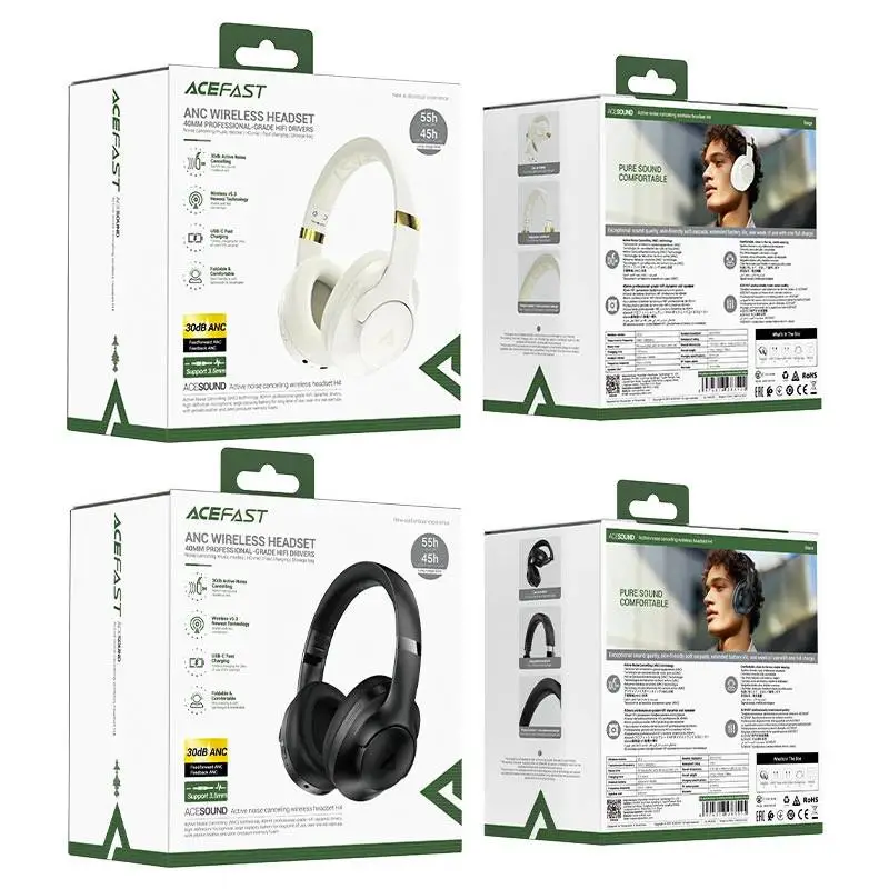 Acefast безжични шумоизолиращи слушалки Active Noise Canceling Wireless Headphones - H4 Black