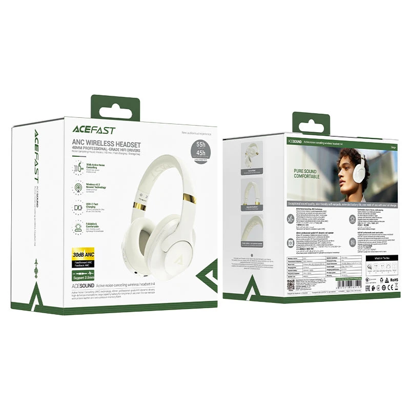 Acefast безжични шумоизолиращи слушалки Active Noise Canceling Wireless Headphones - H4 Beige