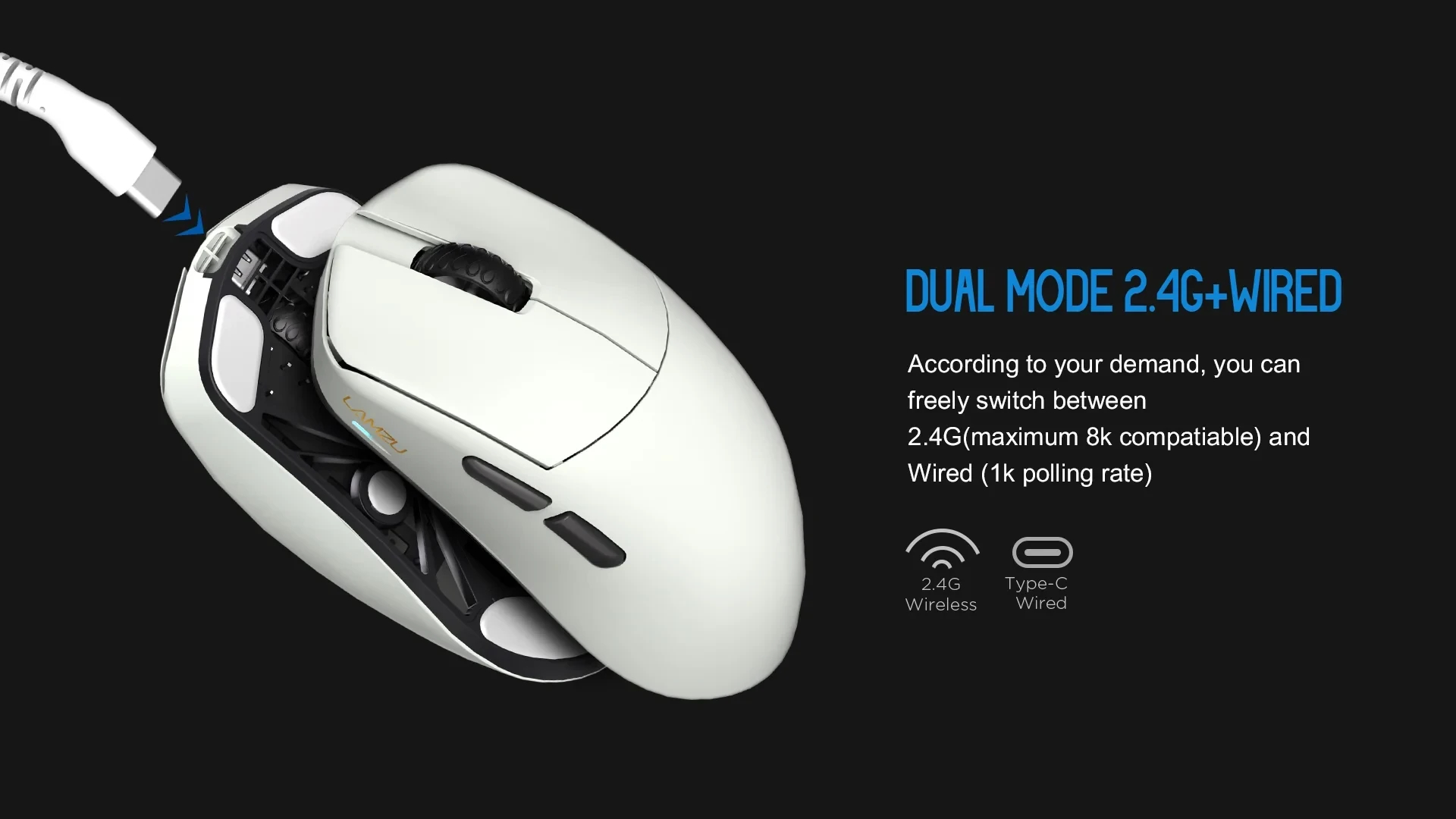 Геймърска мишка Lamzu MAYA X 8K - Wireless Gaming Mouse - Cloud Grey