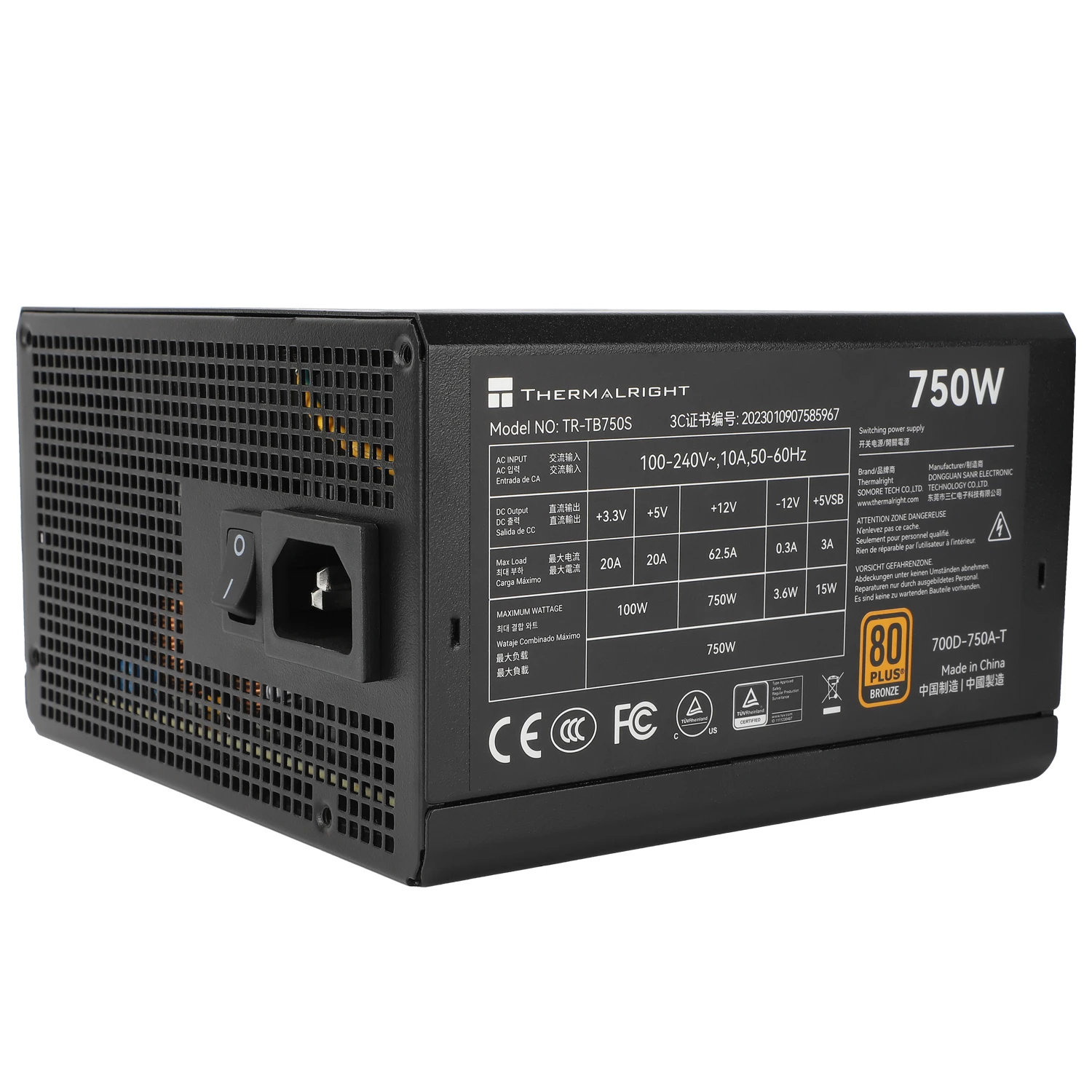 Захранване Thermalright TR-TB750S ATX 3.0 750W 80 Plus Bronze PSU
