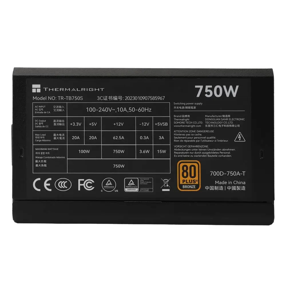 Захранване Thermalright TR-TB750S ATX 3.0 750W 80 Plus Bronze PSU