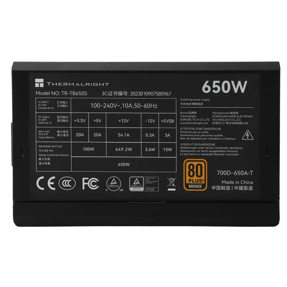 Захранване Thermalright TR-TB650S PSU 650W 80 Plus Bronze