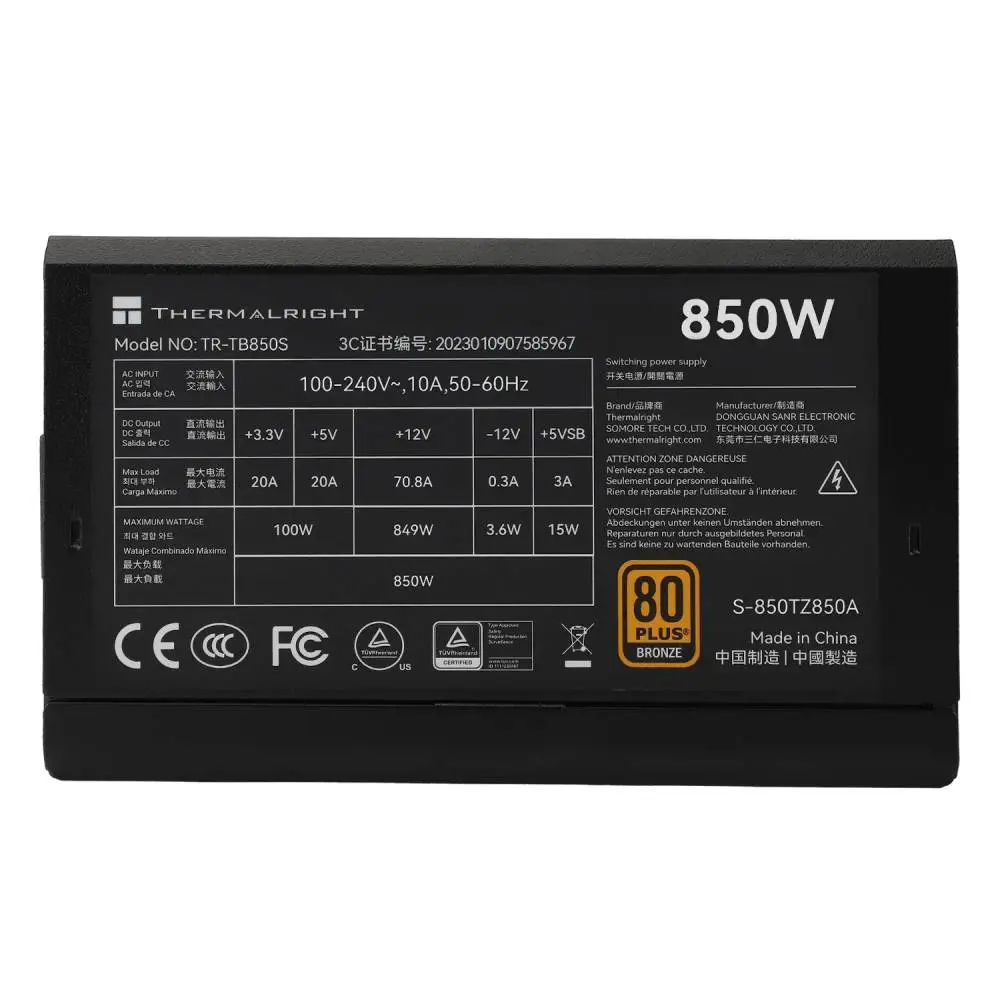 Захранване Thermalright TR-TB850S ATX 3.0 850W 80 Plus Bronze PSU