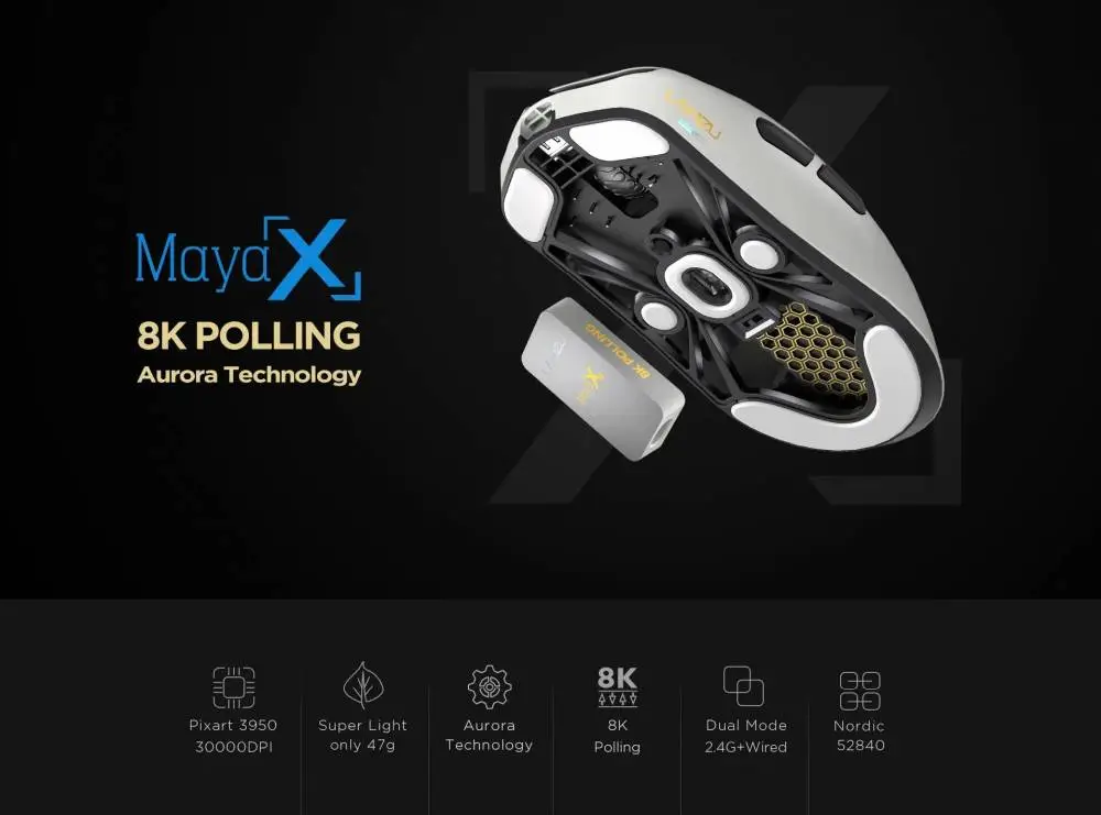 Геймърска мишка Lamzu MAYA X 8K - Wireless Gaming Mouse - Purple Shadow