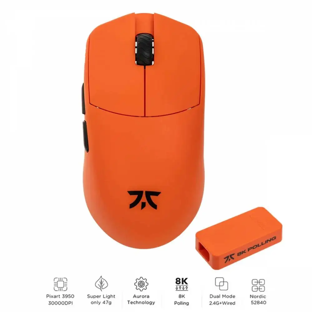 Геймърска мишка Lamzu MAYA X 8K - Wireless Gaming Mouse - Fnatic Special Edition Orange