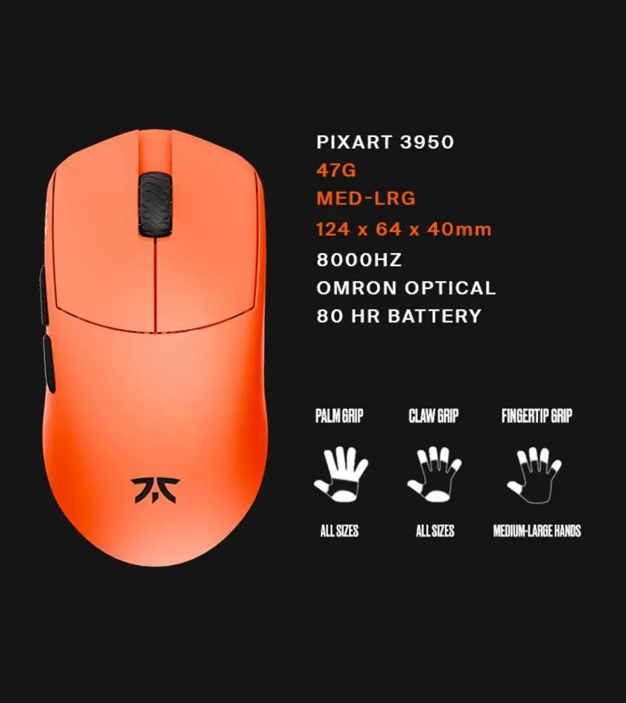 Геймърска мишка Lamzu MAYA X 8K - Wireless Gaming Mouse - Fnatic Special Edition Orange