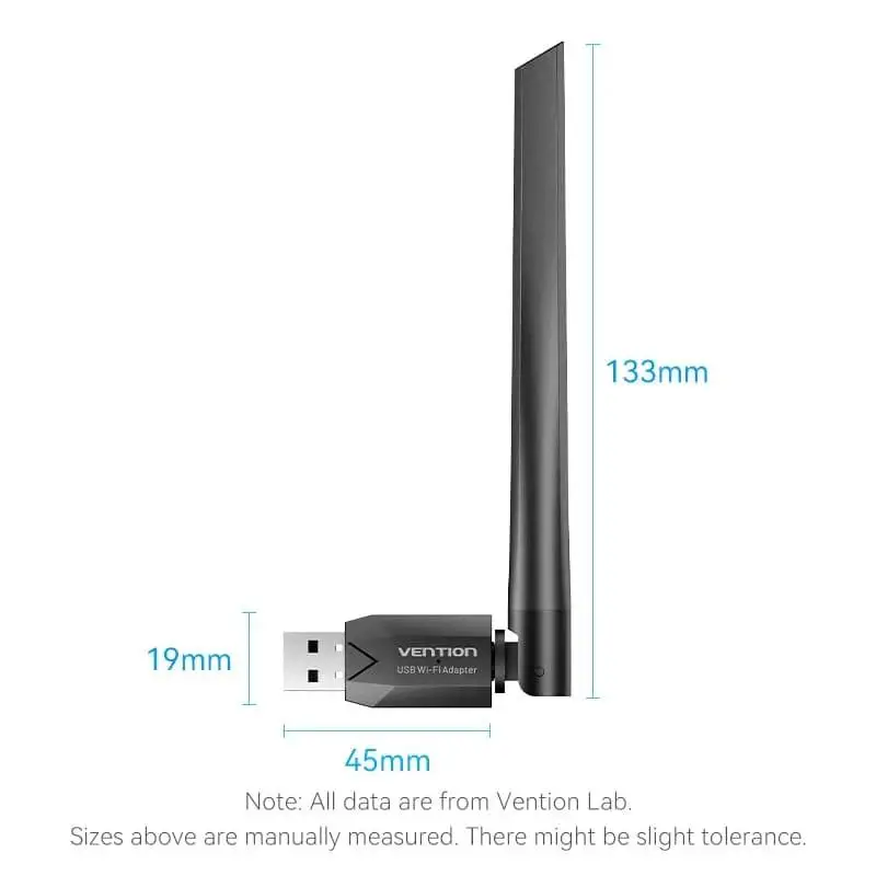 Безжичен адаптер Vention WiFi USB adapter Dual Band, 650Mbps, Black - KDTB0