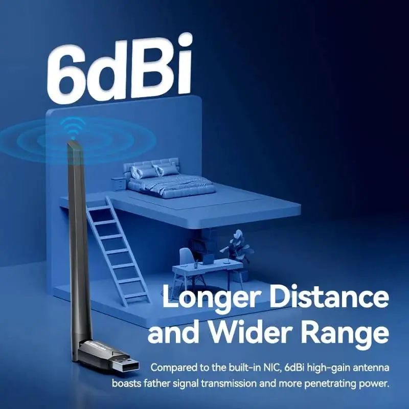 Безжичен адаптер Vention WiFi USB adapter Dual Band, 650Mbps, Black - KDTB0