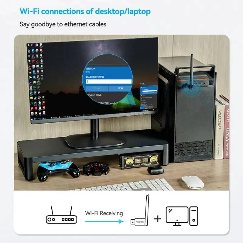 Безжичен адаптер Vention WiFi USB adapter Dual Band, 650Mbps, Black - KDTB0