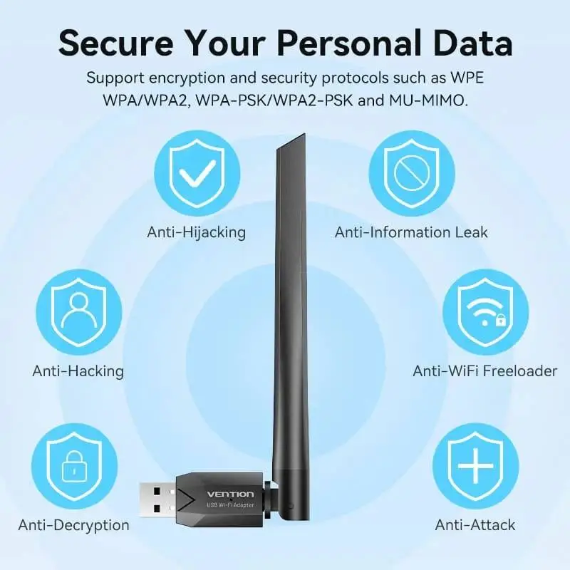 Безжичен адаптер Vention WiFi USB adapter Dual Band, 650Mbps, Black - KDTB0