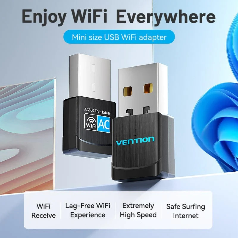 Безжичен адаптер Vention WiFi USB adapter Dual Band, 650Mbps, Black - KDSB0