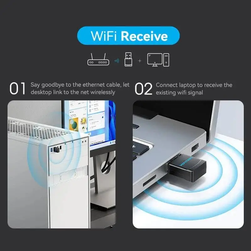 Безжичен адаптер Vention WiFi USB adapter Dual Band, 650Mbps, Black - KDSB0
