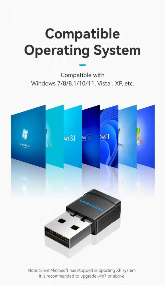 Безжичен адаптер Vention WiFi USB adapter Dual Band, 650Mbps, Black - KDSB0