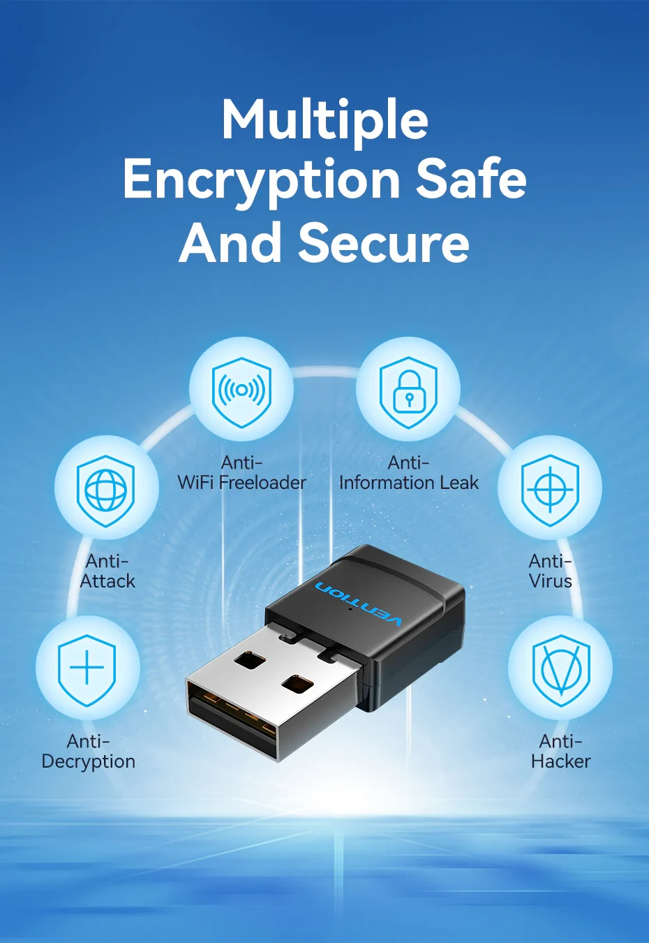 Безжичен адаптер Vention WiFi USB adapter, 200Mbps, 802.11n, Black - KDRB0