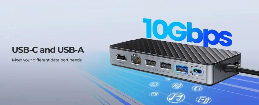 Orico докинг станция Portable Docking station M.2 SATA/NVMe - HDMI, USB3.2-A x 1, USB-C (10Gbps) x 1,USB-C (PD100W), USB2.0-A x 2, LAN - OM28PR-G2-BK