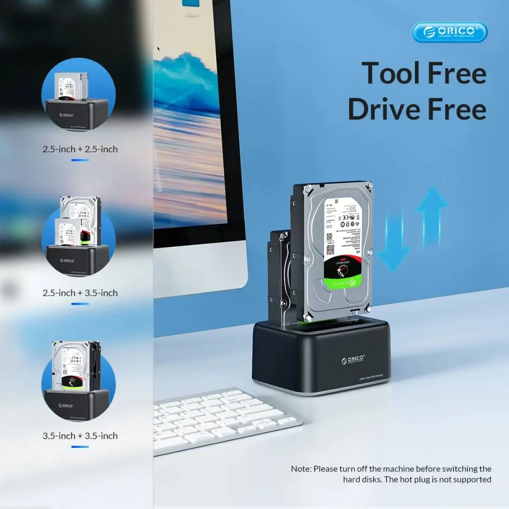 Orico docking station Storage - HDD/SSD Dock - 2 BAY 2.5/3.5 USB-C/USB-A - 6829C3-V1