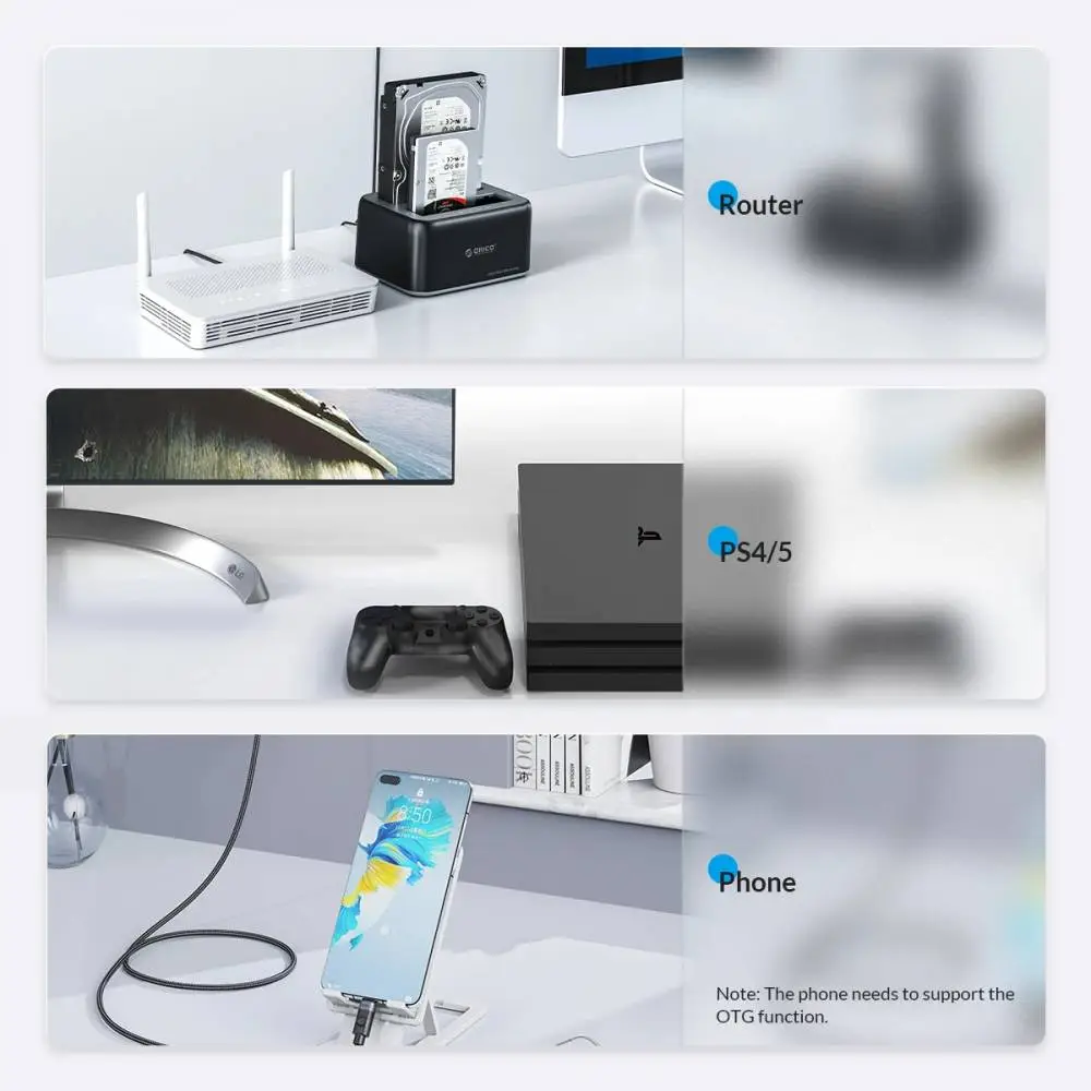 Orico docking station Storage - HDD/SSD Dock - 2 BAY 2.5/3.5 USB-C/USB-A - 6829C3-V1