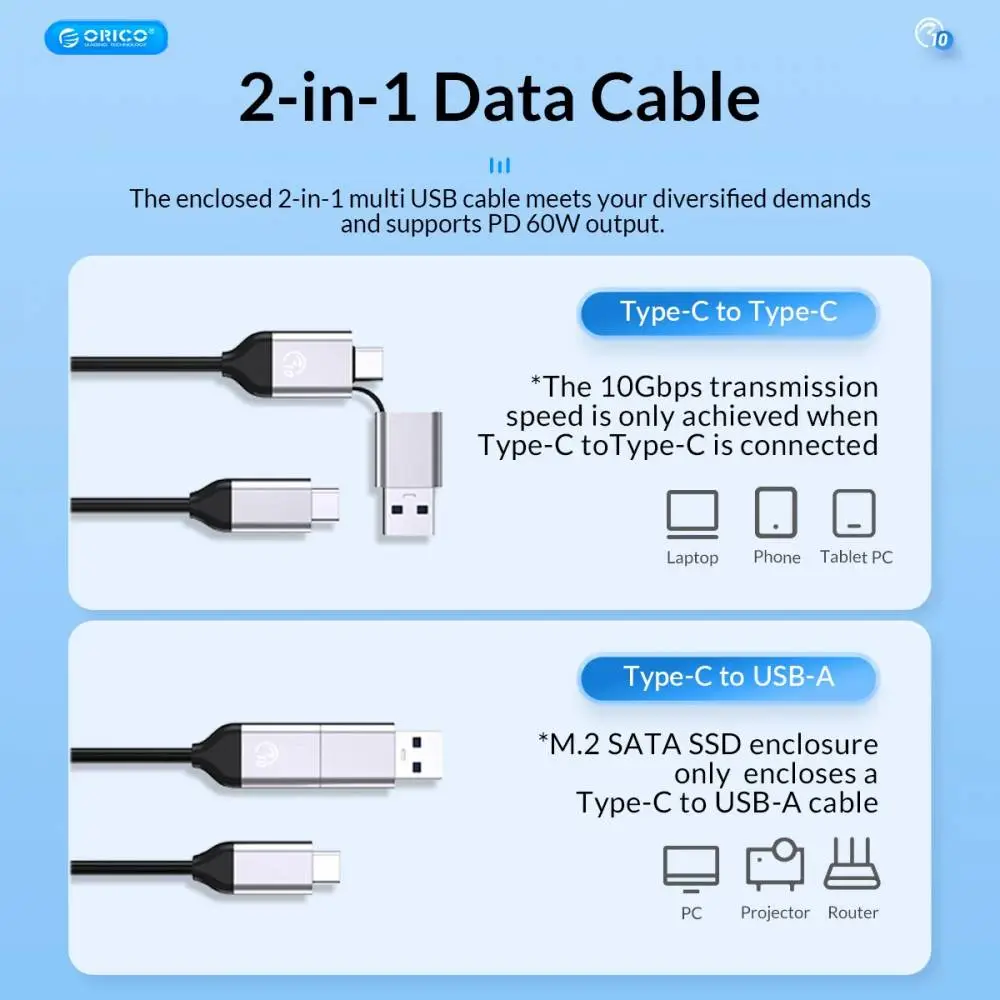 Orico докинг станция Storage - HDD/SSD Dock - 2 BAY Offline Clone 2.5/3.5 USB-C/USB-A - 6626C3-C-V1