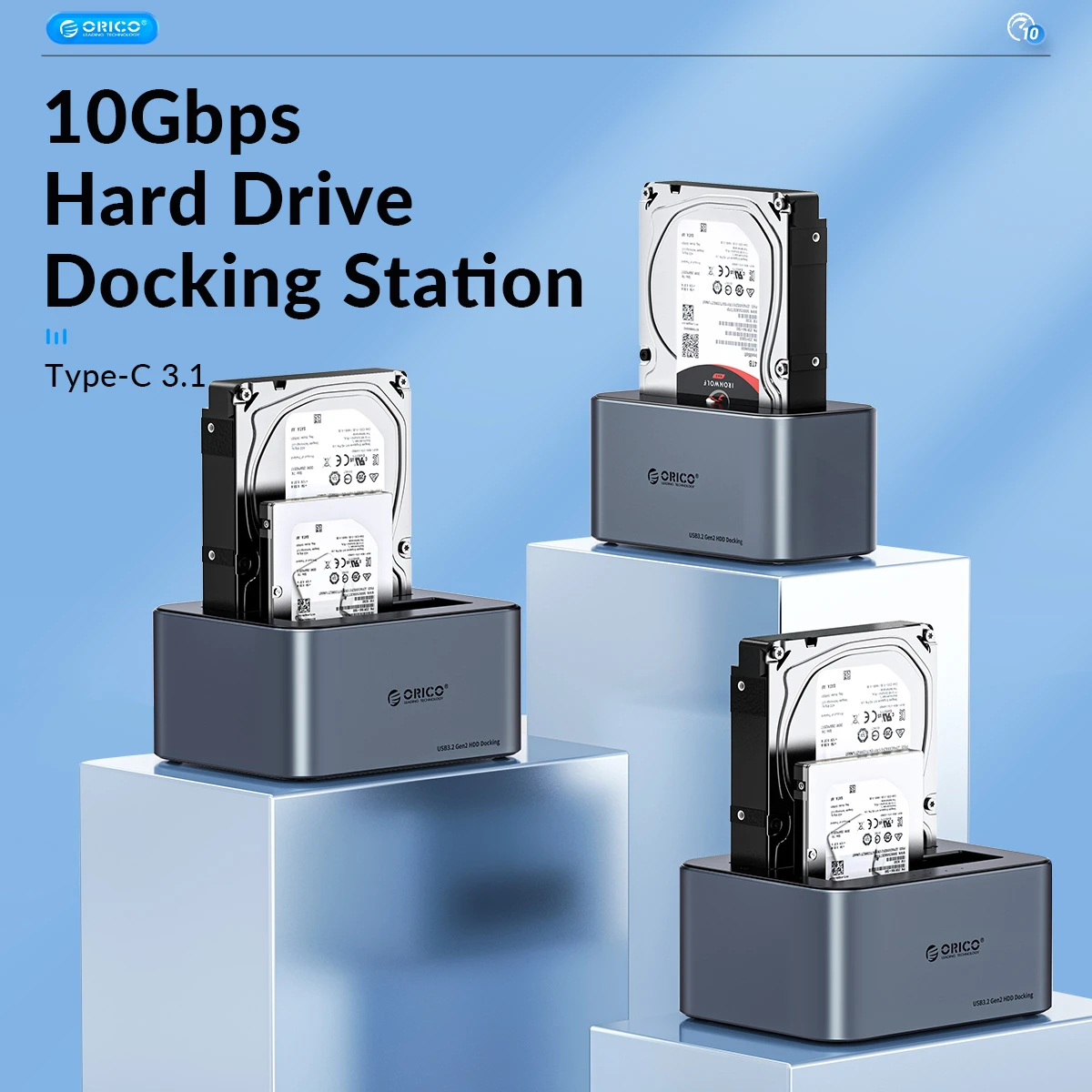 Orico докинг станция Storage - HDD/SSD Dock - 2 BAY Offline Clone 2.5/3.5 USB-C/USB-A - 6626C3-C-V1