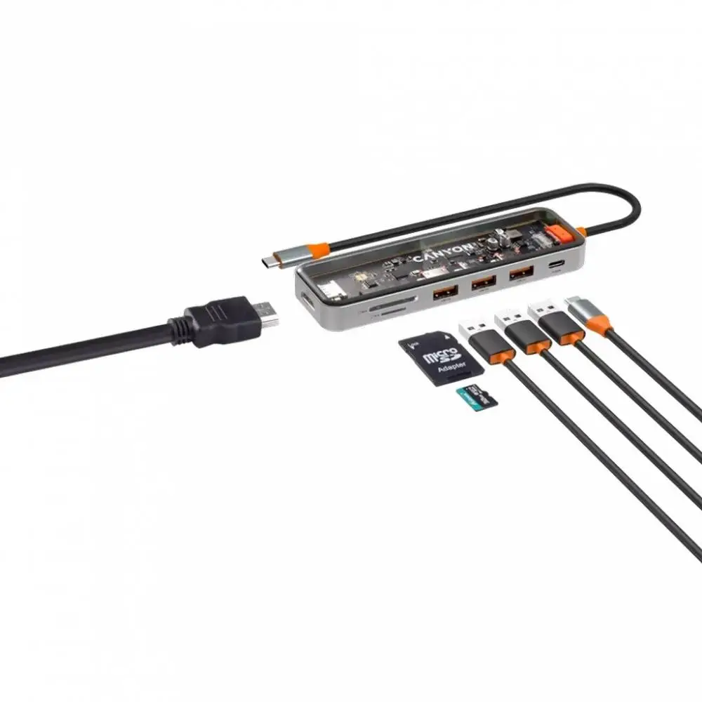 USB Hub CANYON DS-13, 7 ports, USB-C PD charging, 100W, 1 x 4K Ultra HD ports