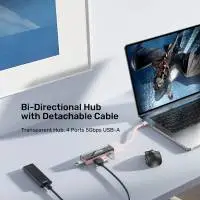 Unitek хъб USB-C/USB-A 3.0 HUB 4 port, Bi-Directional, Detachable Cable, White - H1319AWH01
