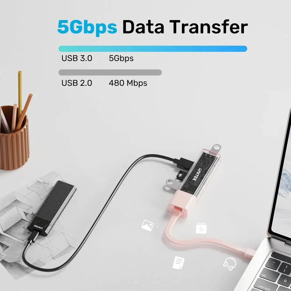 Unitek хъб USB-C/USB-A 3.0 HUB 4 port, Bi-Directional, Detachable Cable, White - H1319AWH01