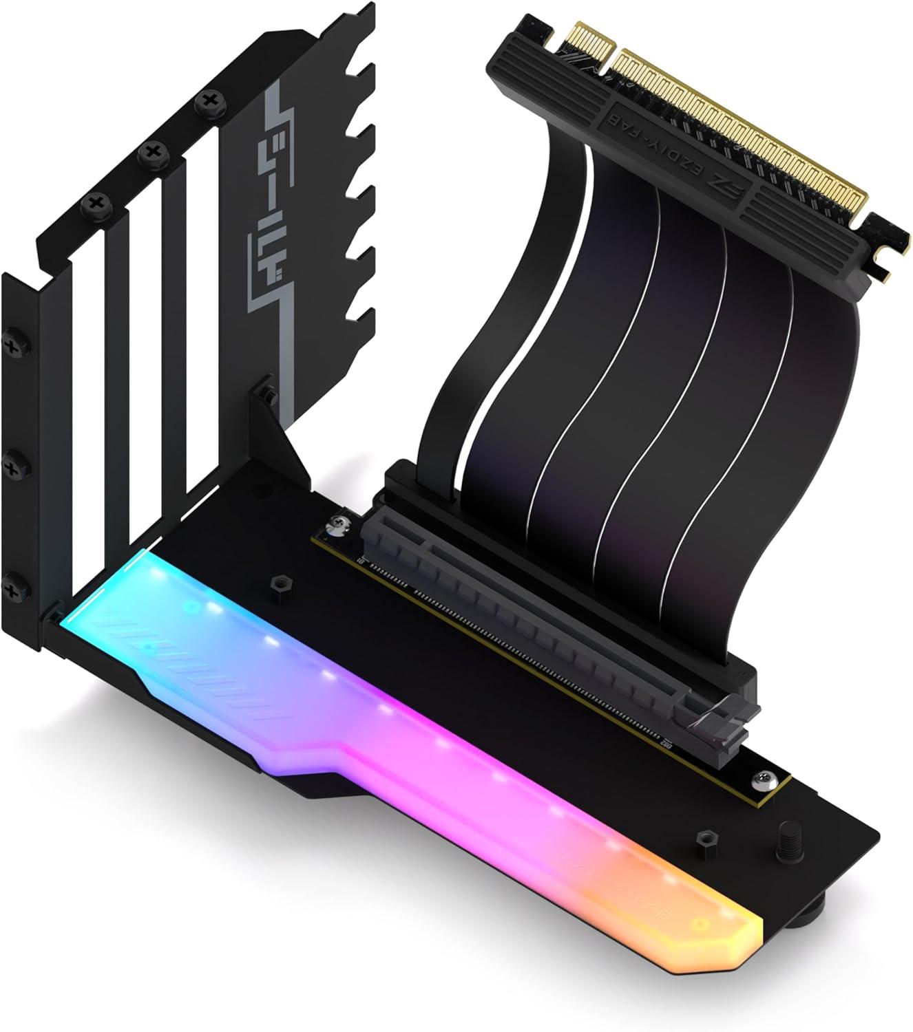 Брекет за вертикален монтаж на GPU EZDIY-FAB RGB PCIe 4.0 Riser Cable 90° Black