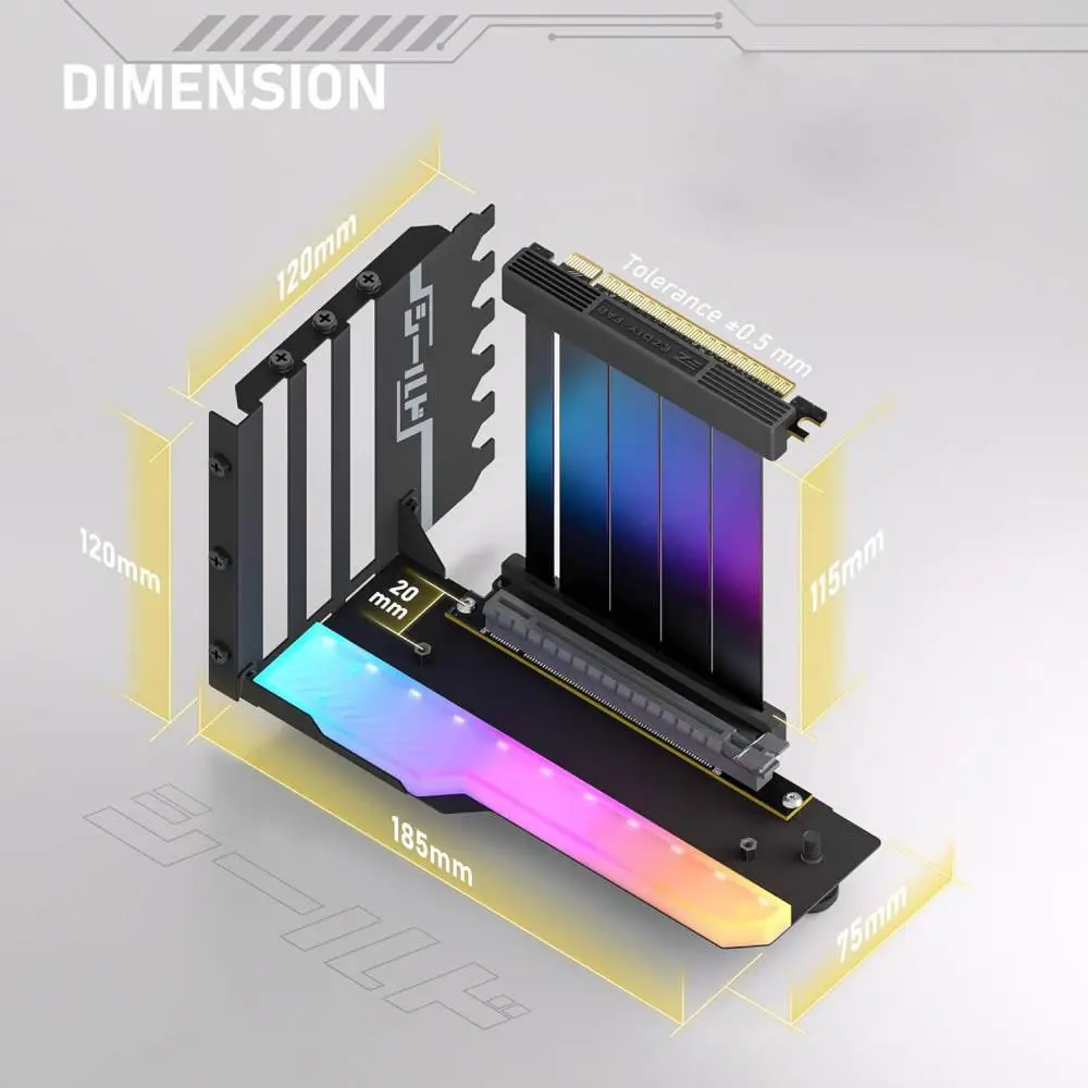 Брекет за вертикален монтаж на GPU EZDIY-FAB RGB PCIe 4.0 Riser Cable 90° Black
