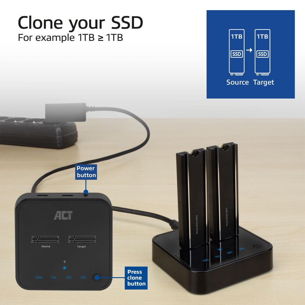 Station d'accueil SSD double, ACT M.2 NVMe/PCIe pour clonage, USB-C 3.2 Gen2