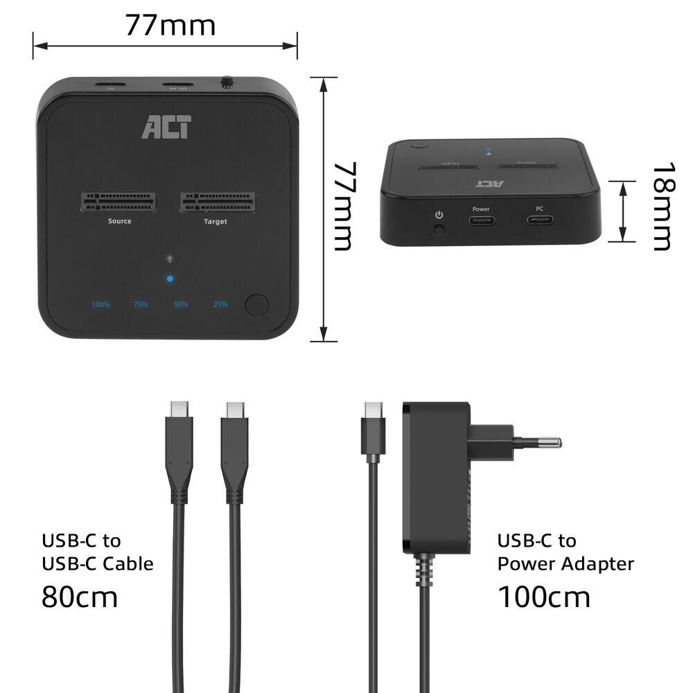 Station d'accueil SSD double, ACT M.2 NVMe/PCIe pour clonage, USB-C 3.2 Gen2