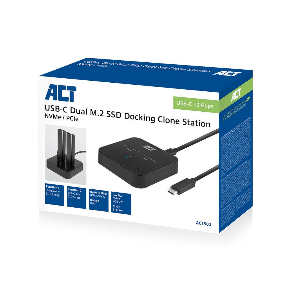 Station d'accueil SSD double, ACT M.2 NVMe/PCIe pour clonage, USB-C 3.2 Gen2