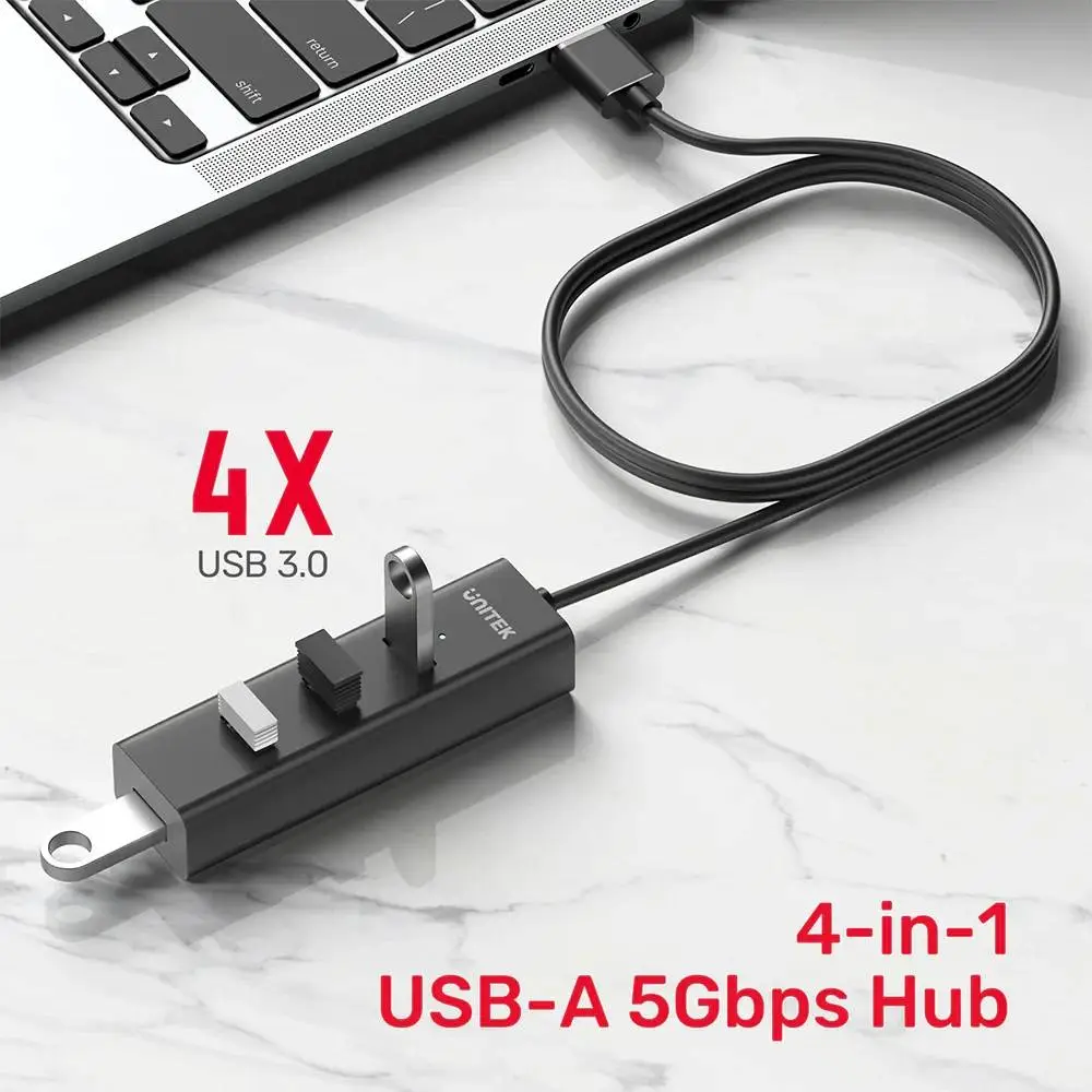 Unitek хъб USB3.0 HUB 4 port, 1.2m cable, aux USB-C power input - Y-3089V01