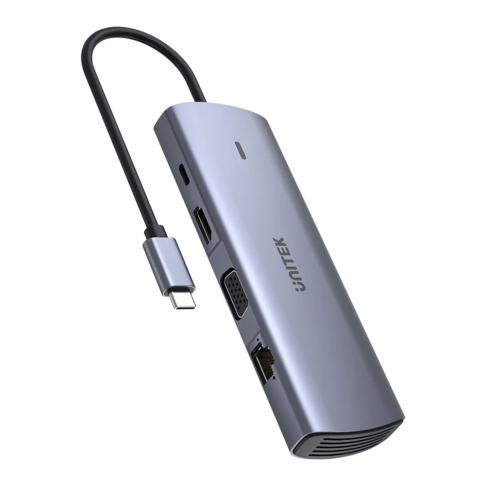 Unitek докинг станция Type-C Docking Station PD3.0 100W - HDMI, USB-C x 1, USB3.0 x 3, LAN, SD, VGA - D1113A