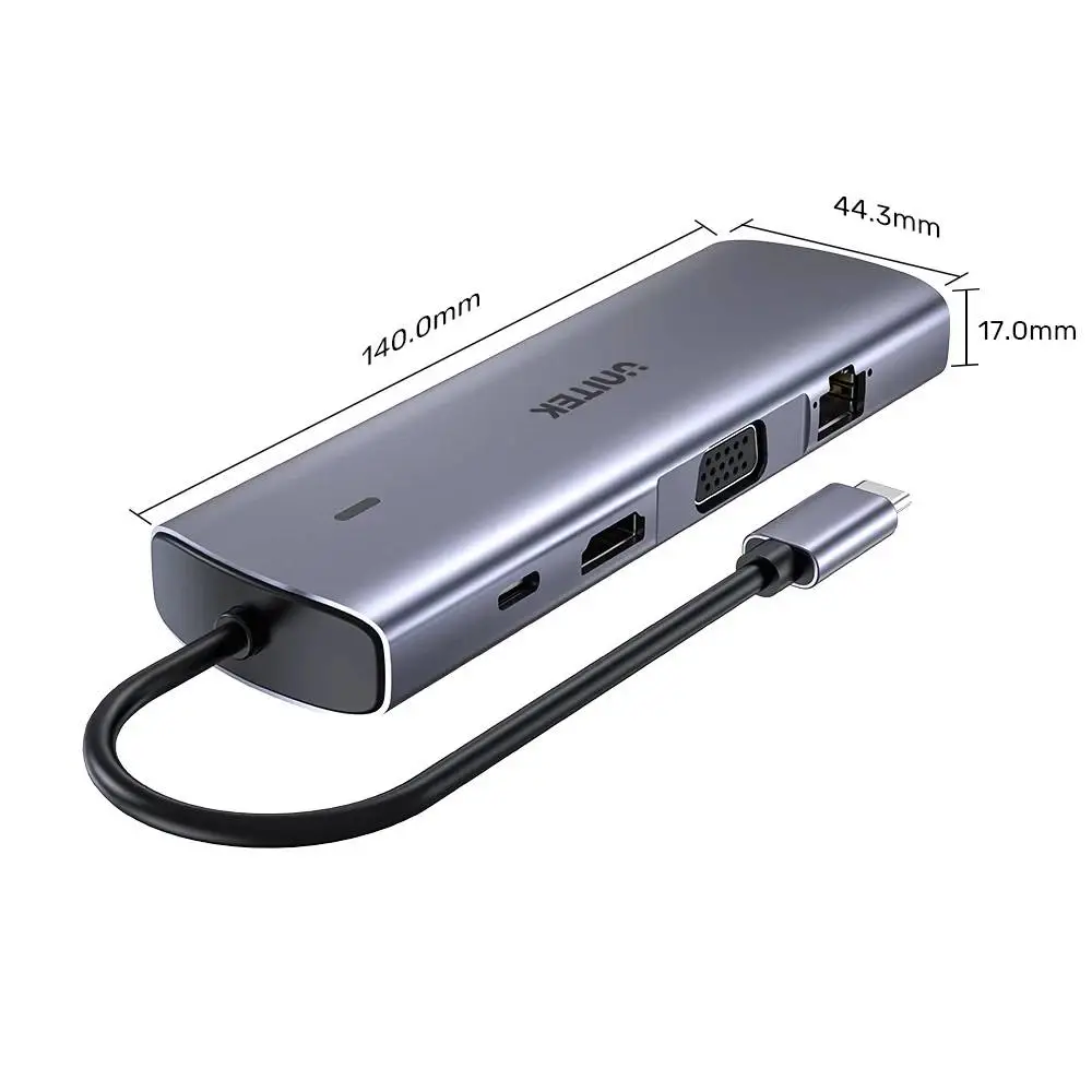 Unitek докинг станция Type-C Docking Station PD3.0 100W - HDMI, USB-C x 1, USB3.0 x 3, LAN, SD, VGA - D1113A