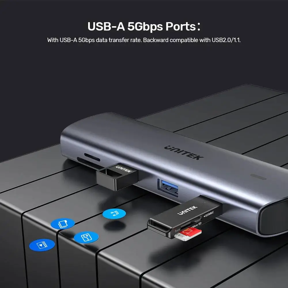 Unitek докинг станция Type-C Docking Station PD3.0 100W - HDMI, USB-C x 1, USB3.0 x 3, LAN, SD, VGA - D1113A