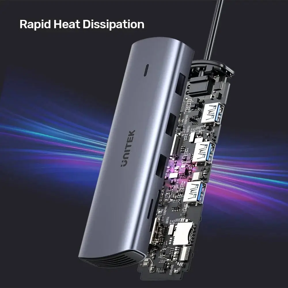 Unitek докинг станция Type-C Docking Station PD3.0 100W - HDMI, USB-C x 1, USB3.0 x 3, LAN, SD, VGA - D1113A