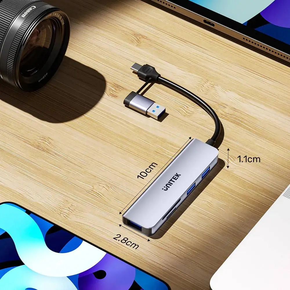 Unitek hub HUB USB-C/USB-A 3 port uHUB P5+ - USB3.0 x 3, Card reader, Aluminium - H1320AGY01