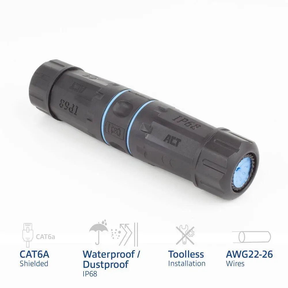 Удължител за мрежа ACT CAT6A, Външен IP68, CAT-6, 1 Gbit/s