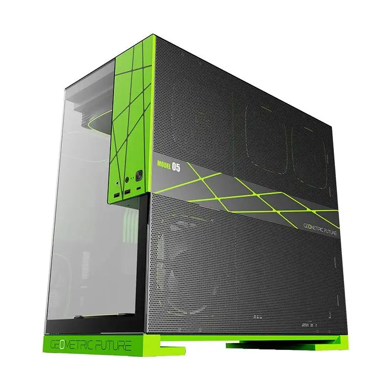 Кутия Geometric Future Model 5 Black/Green, NVIDIA style limited edition Case EATX, 5 x 140 mm aRGB fans included