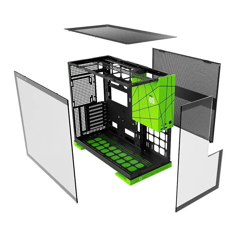 Кутия Geometric Future Model 5 Black/Green, NVIDIA style limited edition Case EATX, 5 x 140 mm aRGB fans included